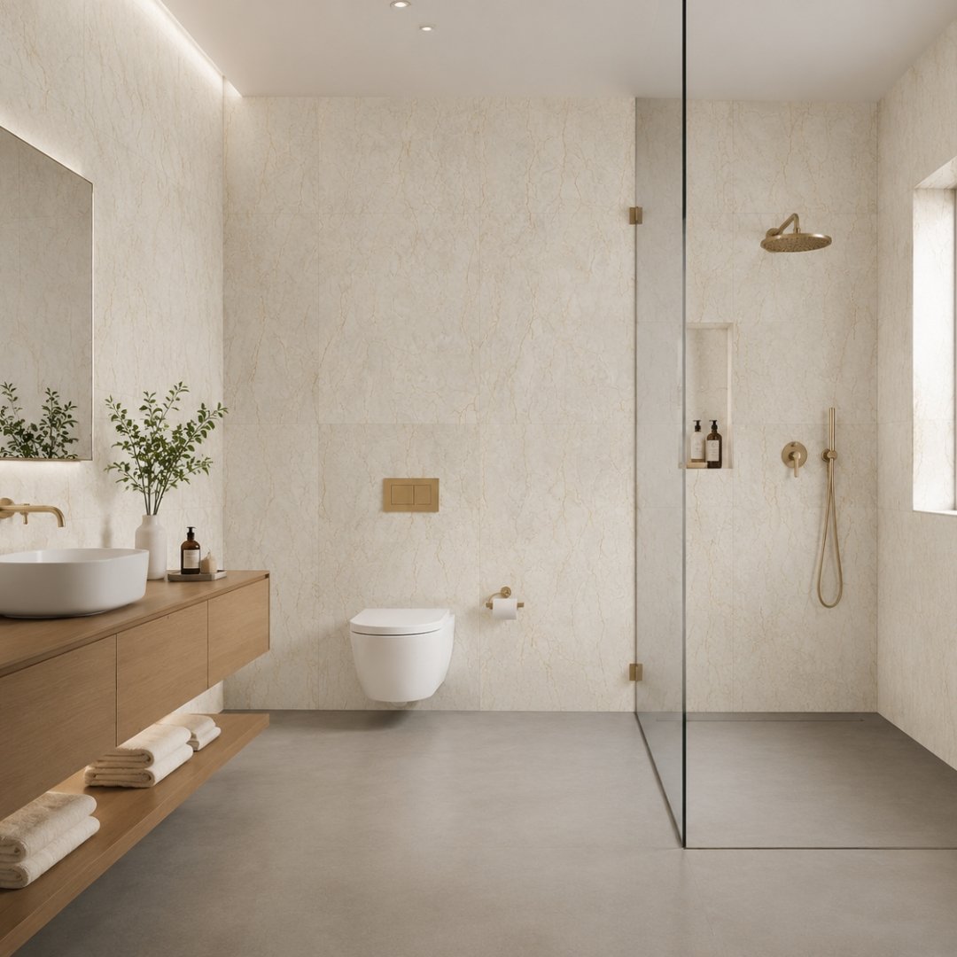 AL Nilambar Crema Marble Bathroom Tiles - My Home Studio